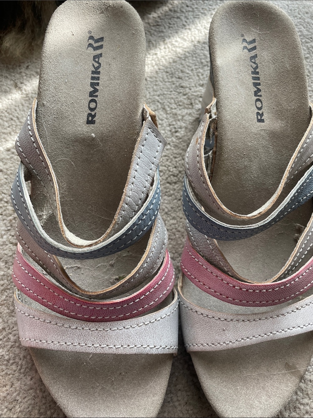 Romika Women's Multicolor Strappy Slide Sandals - Pink, Gray, Brown